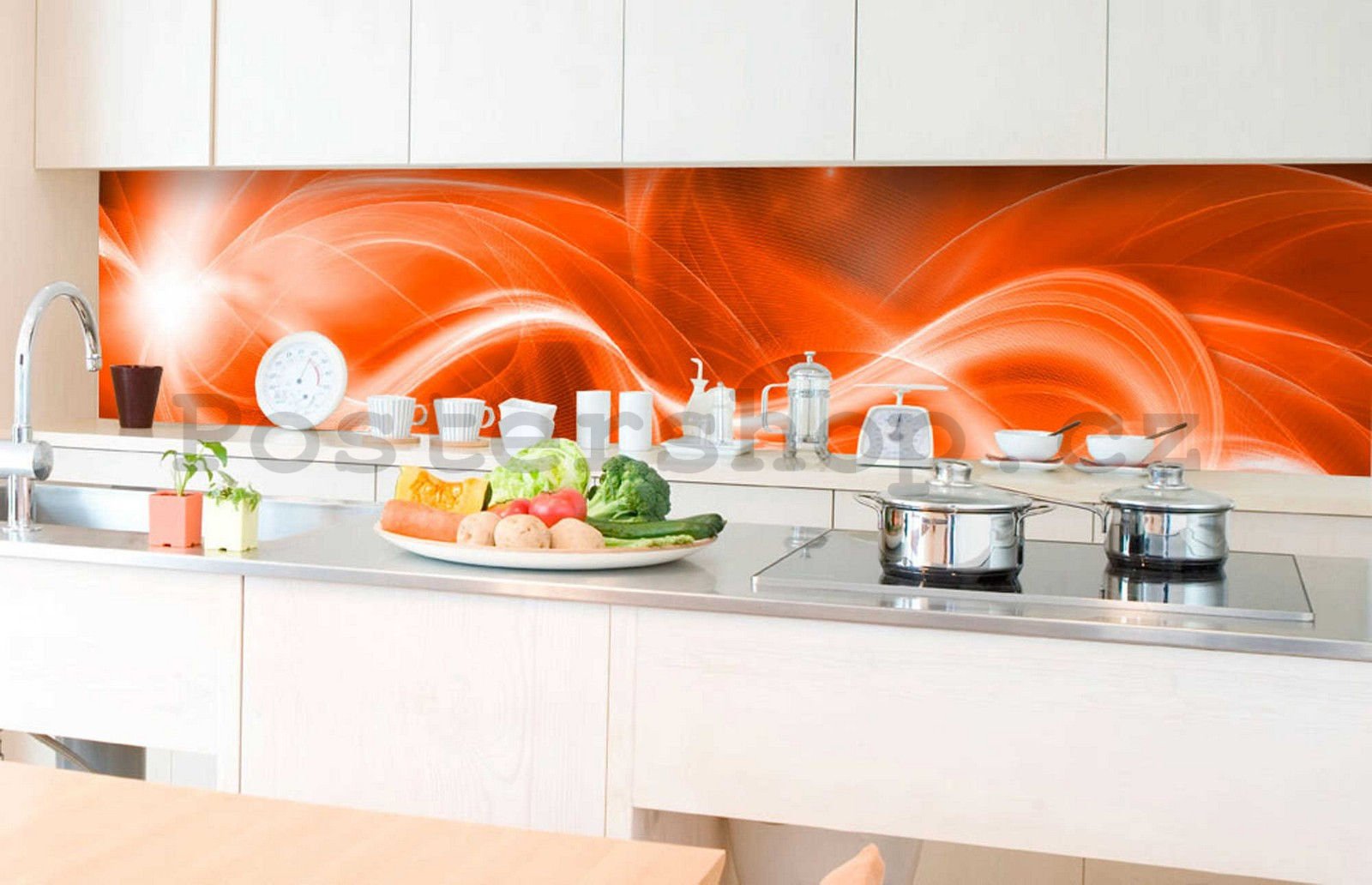 Samolepící omyvatelná fototapeta za kuchyňskou linku - Oranžová abstrakce, 350x60 cm