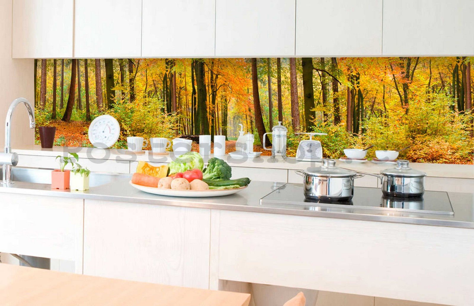 Samolepící omyvatelná fototapeta za kuchyňskou linku - Podzimní les, 350x60 cm