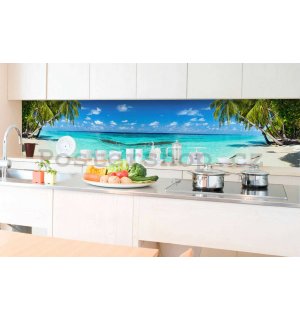 Samolepící omyvatelná tapeta za kuchyňskou linku - Pláž v ráji, 350x60 cm