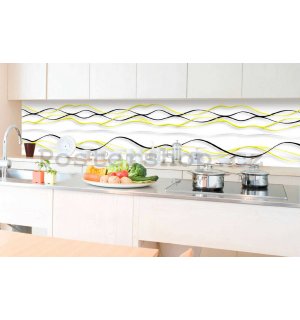 Samolepící omyvatelná tapeta za kuchyňskou linku - Černé a žluté vlnky, 350x60 cm