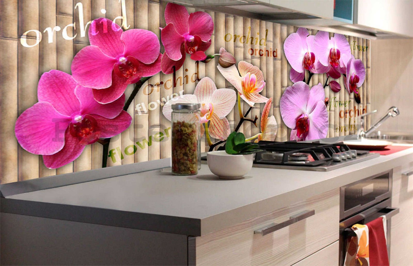 Samolepící omyvatelná fototapeta za kuchyňskou linku - Orchideje, 180x60 cm
