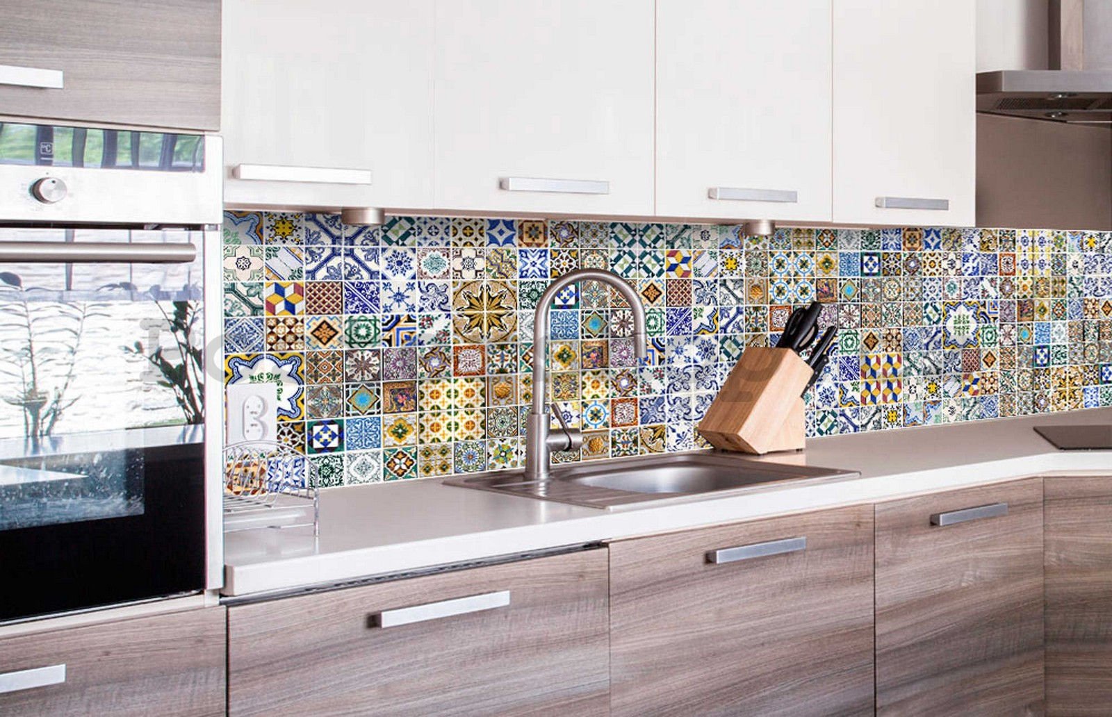 Samolepící omyvatelná tapeta za kuchyňskou linku - Portugalské dlaždice, 260x60 cm