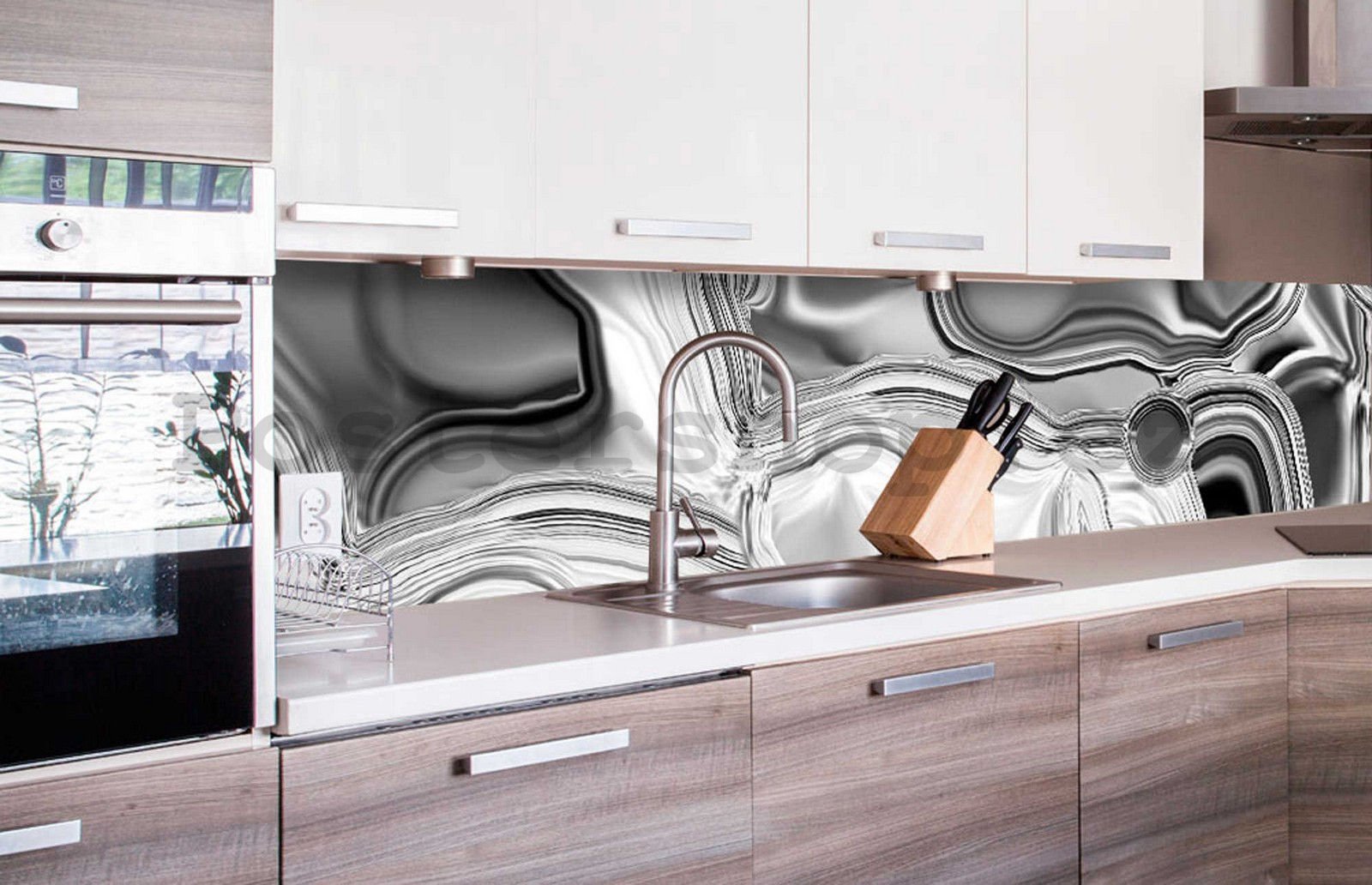 Samolepící omyvatelná tapeta za kuchyňskou linku - Tekutý stříbrný obklad, 260x60 cm