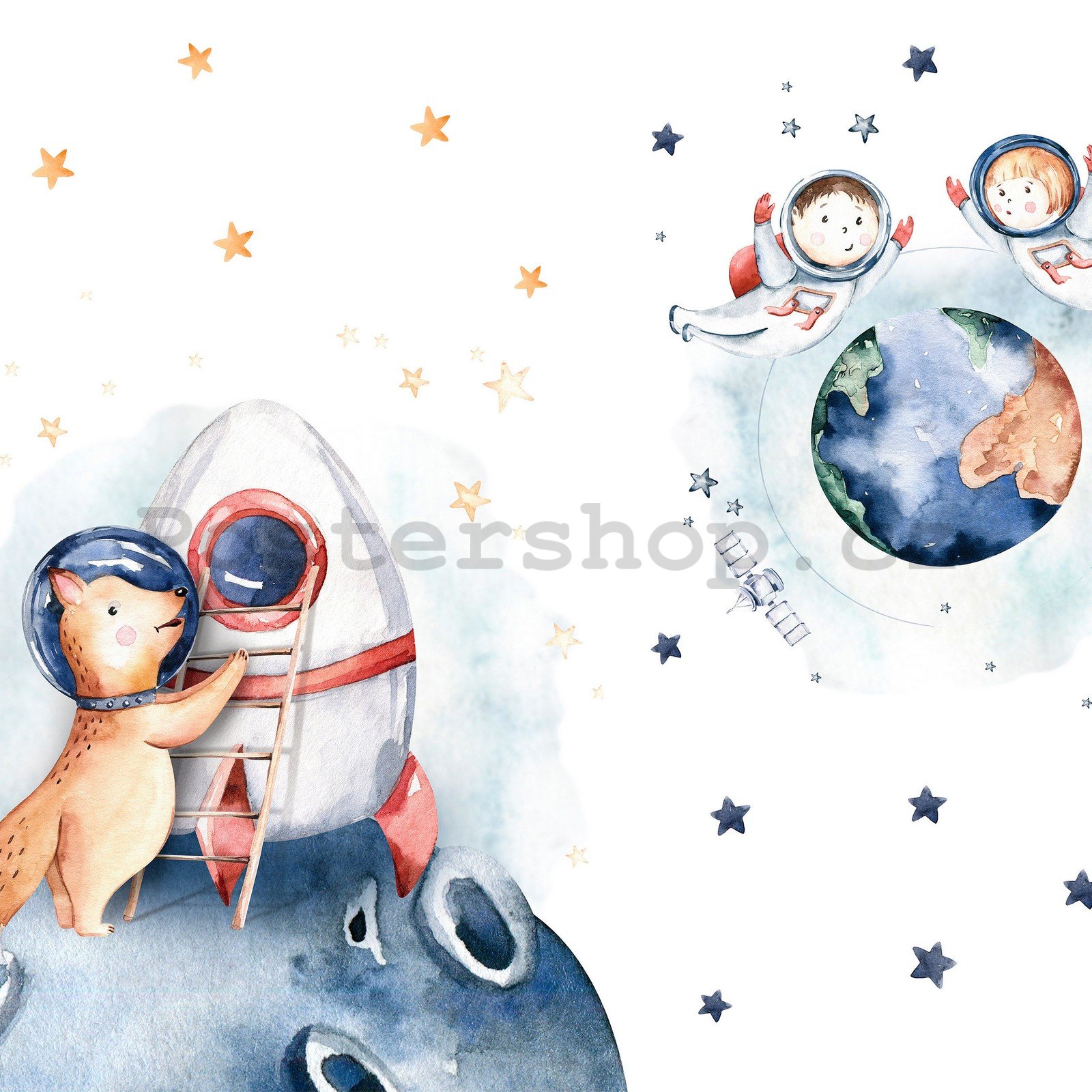 Fototapeta vliesová: Dětská tapeta vesmír - 254x184 cm