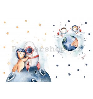 Fototapeta vliesová: Dětská tapeta vesmír - 368x254 cm