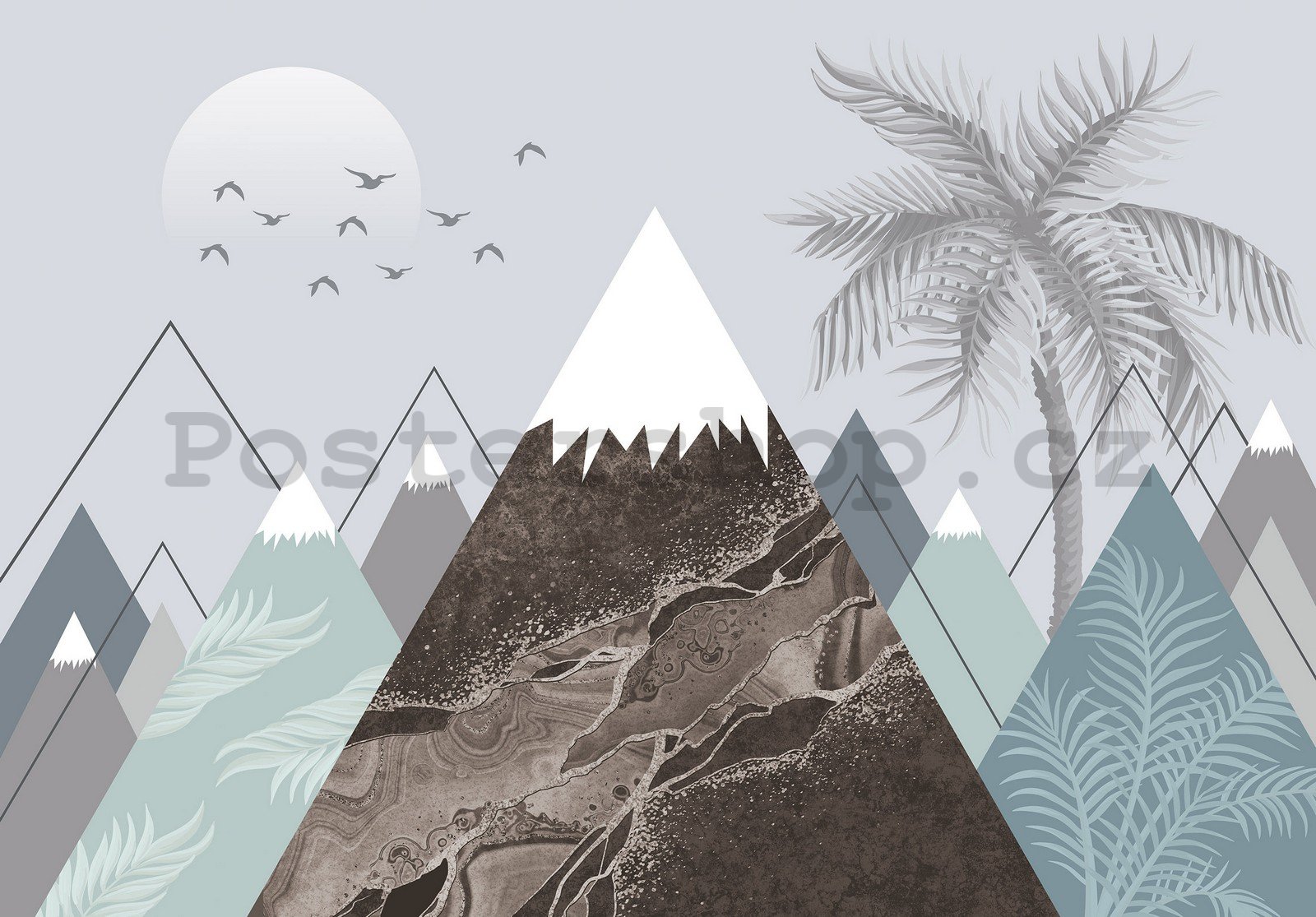 Fototapeta vliesová: Skandinávský vzor (hory a palmy) - 416x254 cm