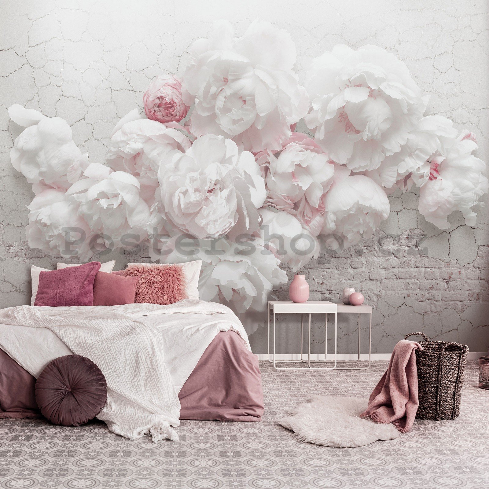 Fototapeta vliesová: Bílé růže na zdi - 416x254 cm