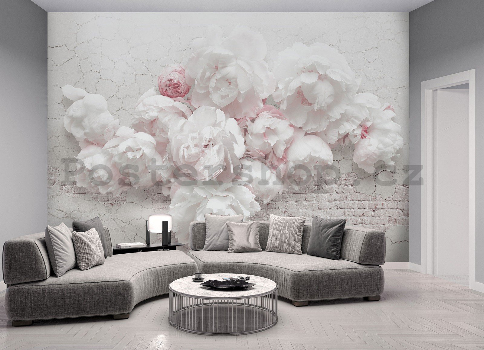Fototapeta vliesová: Bílé růže na zdi - 416x254 cm