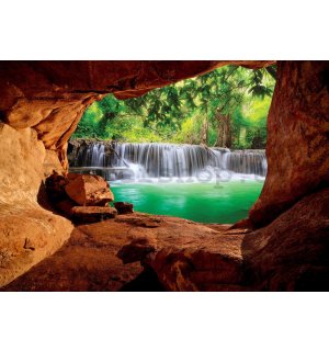 Fototapeta vliesová: Vodopád za jeskyní - 254x184 cm