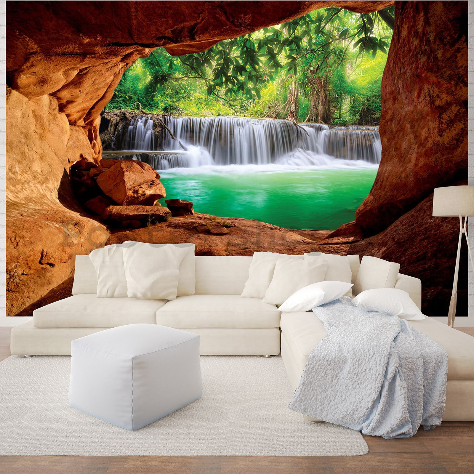 Fototapeta vliesová: Vodopád za jeskyní - 254x184 cm