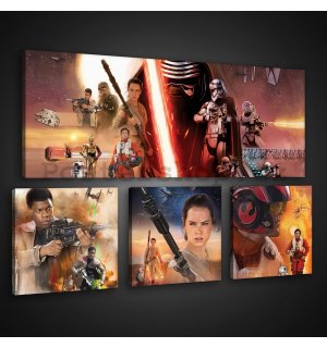 Obraz na plátně: Star Wars The Force Awakens - set 1ks 80x30 cm a 3ks 25,8x24,8 cm