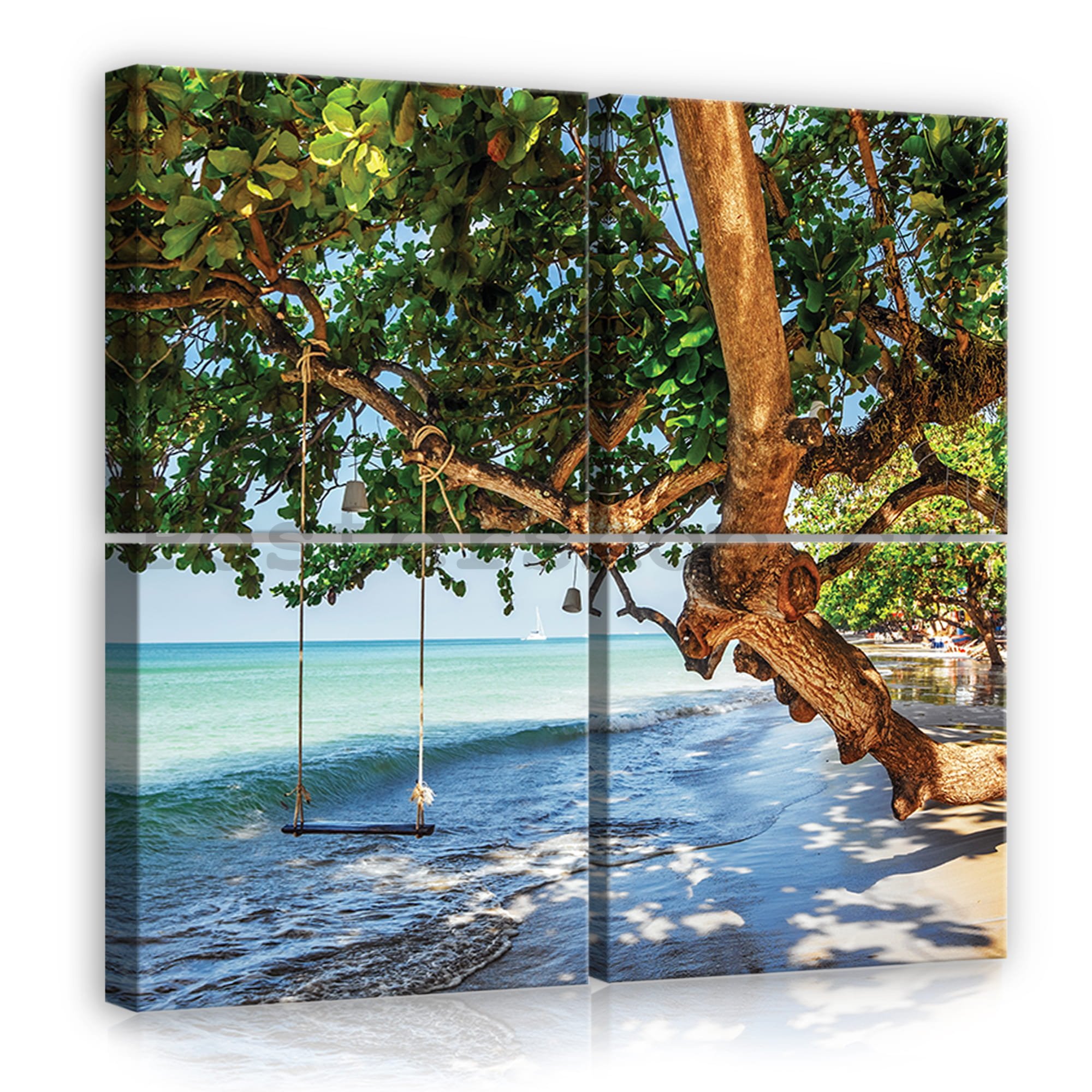 Obraz na plátně: Houpačka na pláži - set 4ks 25x25cm