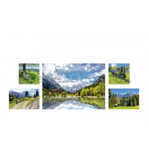 Obraz na plátně: Horská krajina - set 1ks 66x48cm, 2ks 32x21,8cm a 2ks 21,8x21,8 cm
