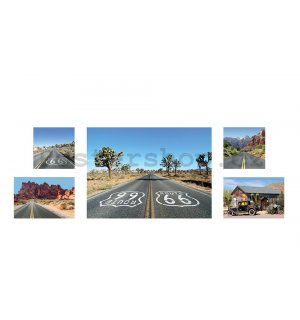 Obraz na plátně: Route 66 - set 1ks 66x48cm, 2ks 32x21,8cm a 2ks 21,8x21,8 cm