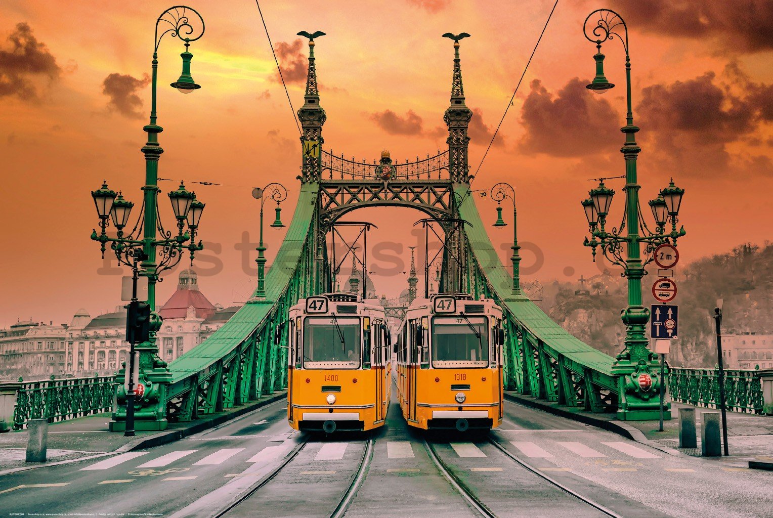 Plakát: Tramvaje na Mostě Svobody, Budapešť