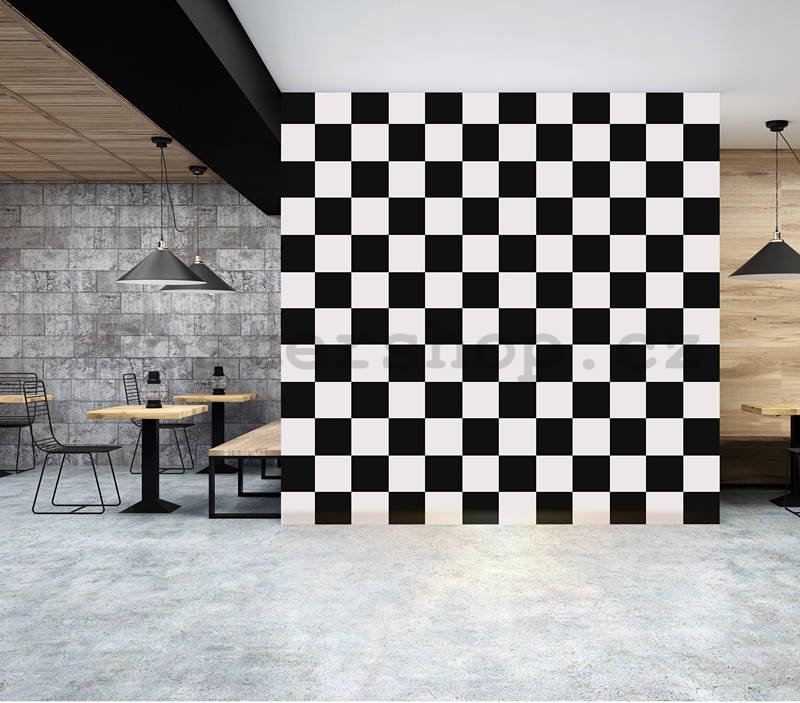 Vinylová omyvatelná tapeta černo bílé kostky - šachovnice