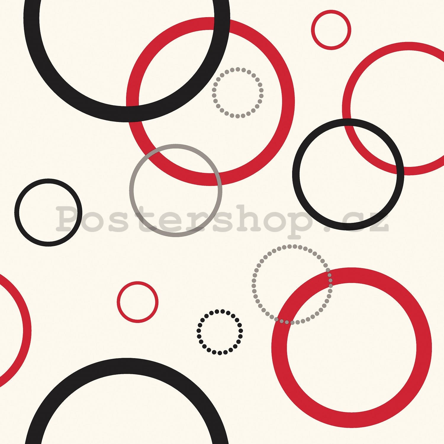Vinylová omyvatelná tapeta velké kruhy červeno černé