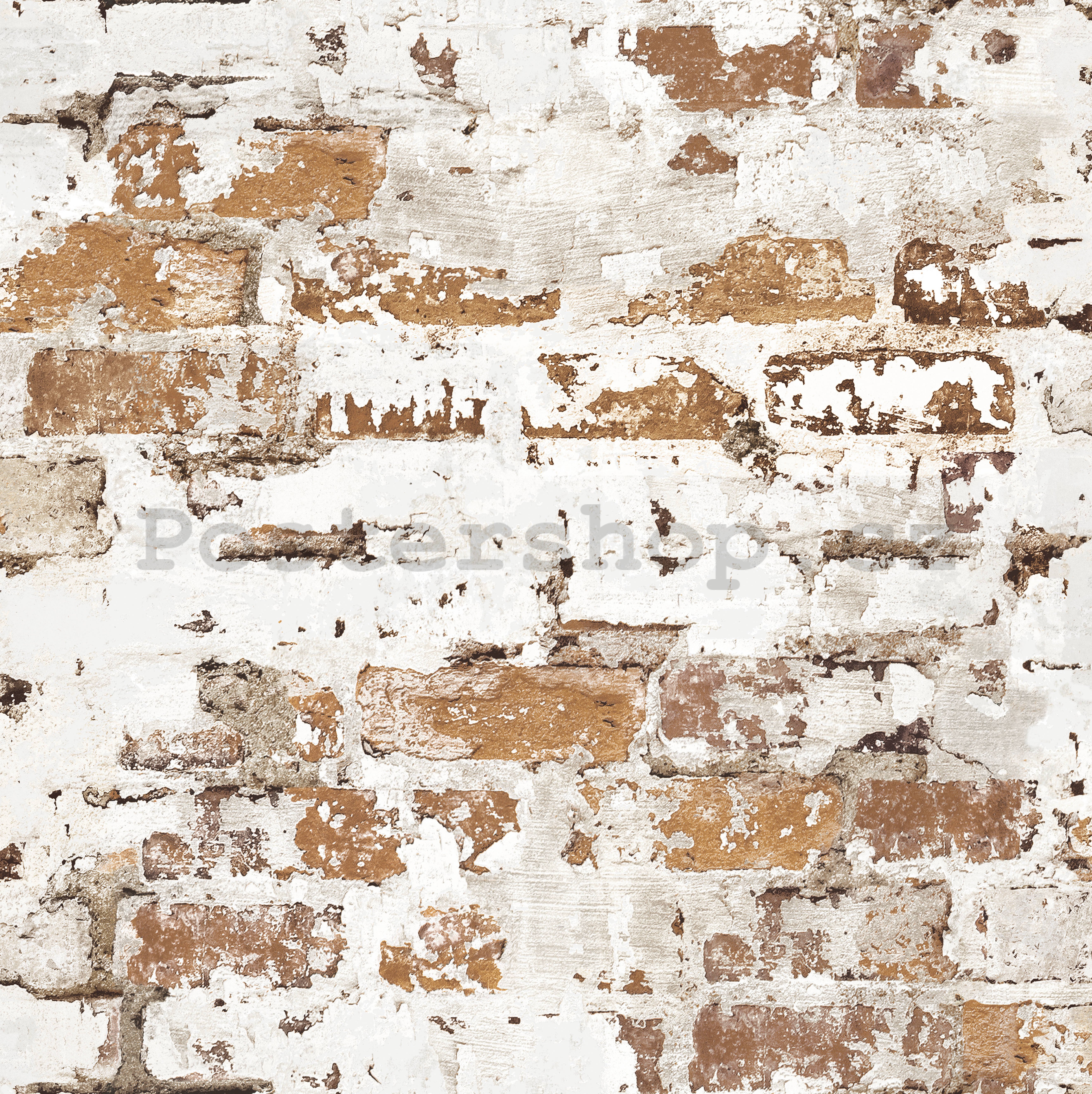 Vinylová omyvatelná tapeta hnědá cihlová zeď s bílou malbou