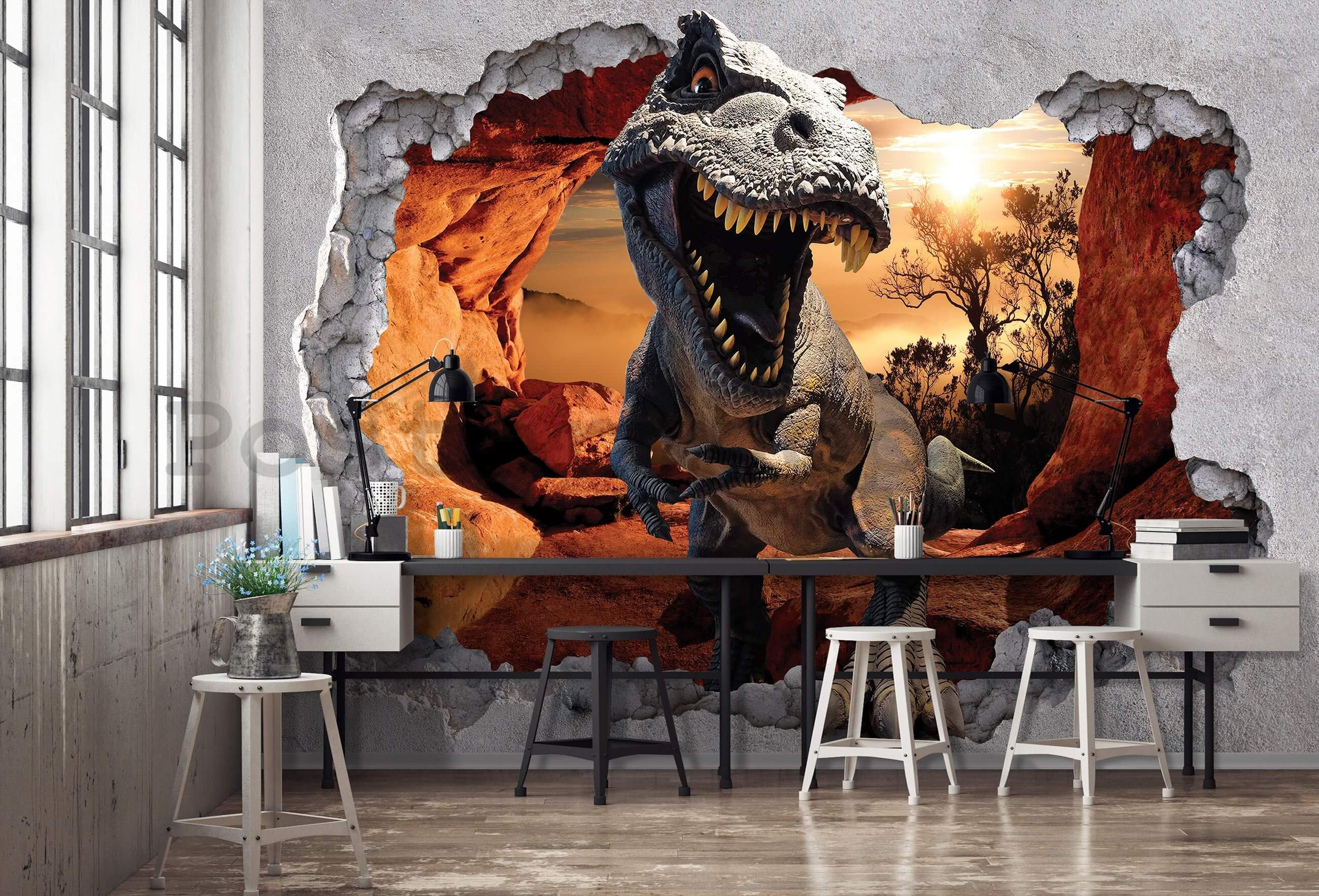 Fototapeta vliesová: Dinosaurus ze zdi - 254x184 cm