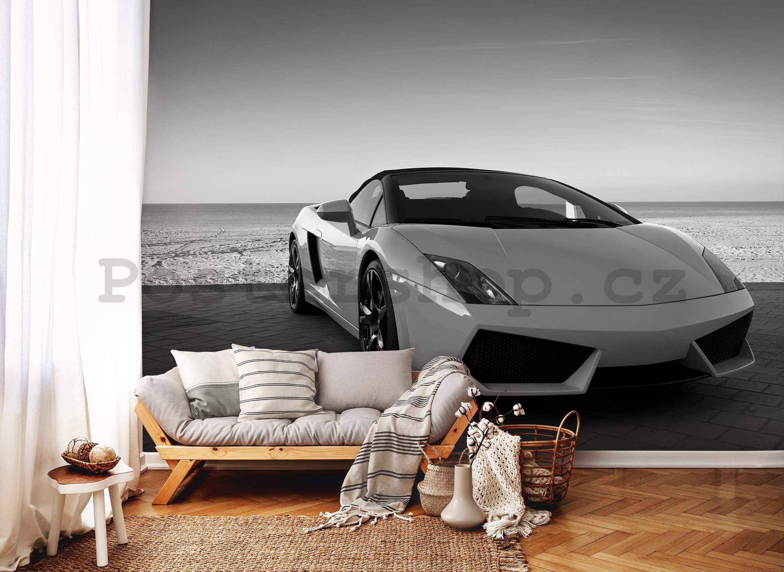 Fototapeta vliesová: Černobílé Lamborghini - 254x184 cm