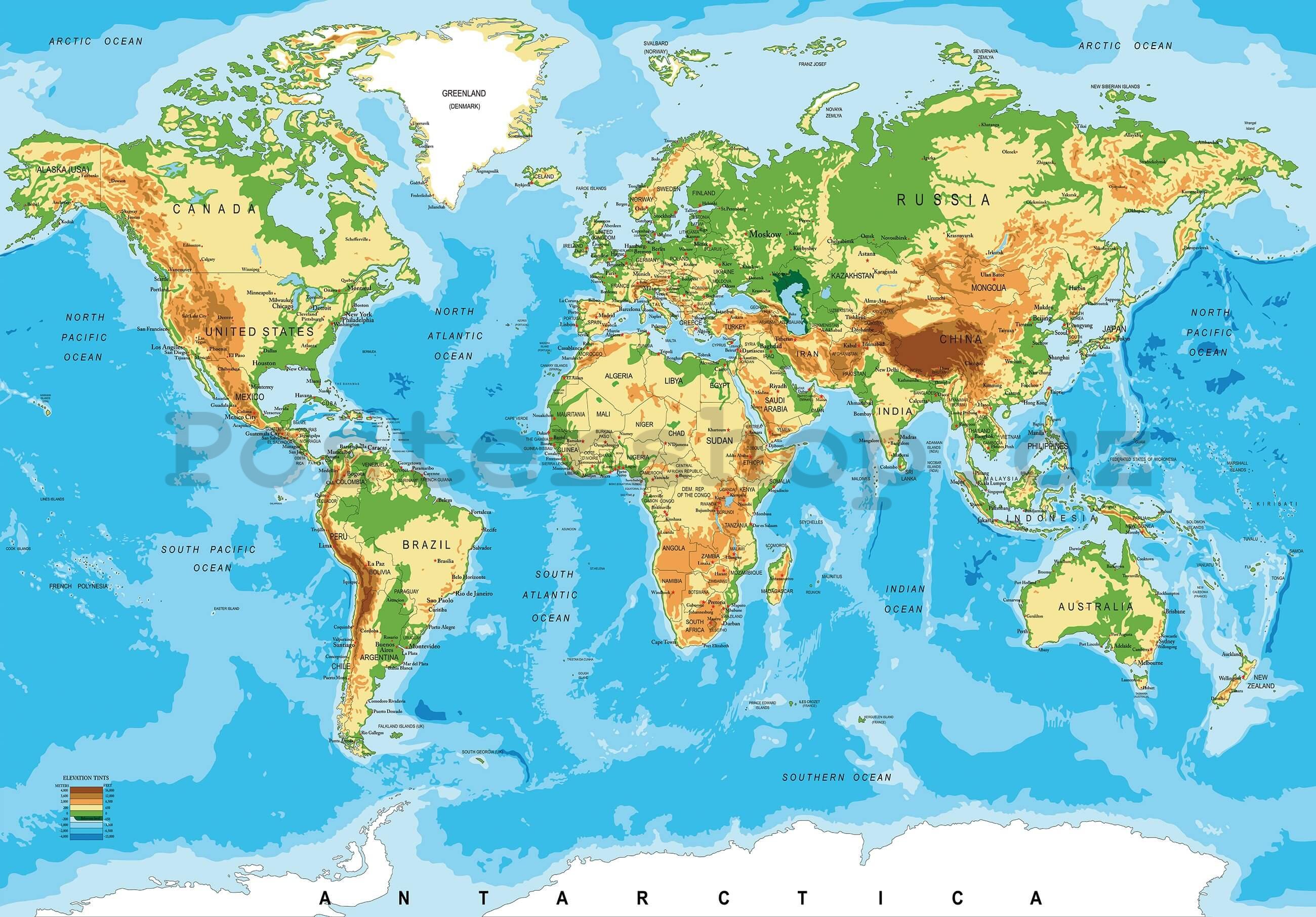 Fototapeta vliesová: Klasická mapa světa - 152,5x104 cm