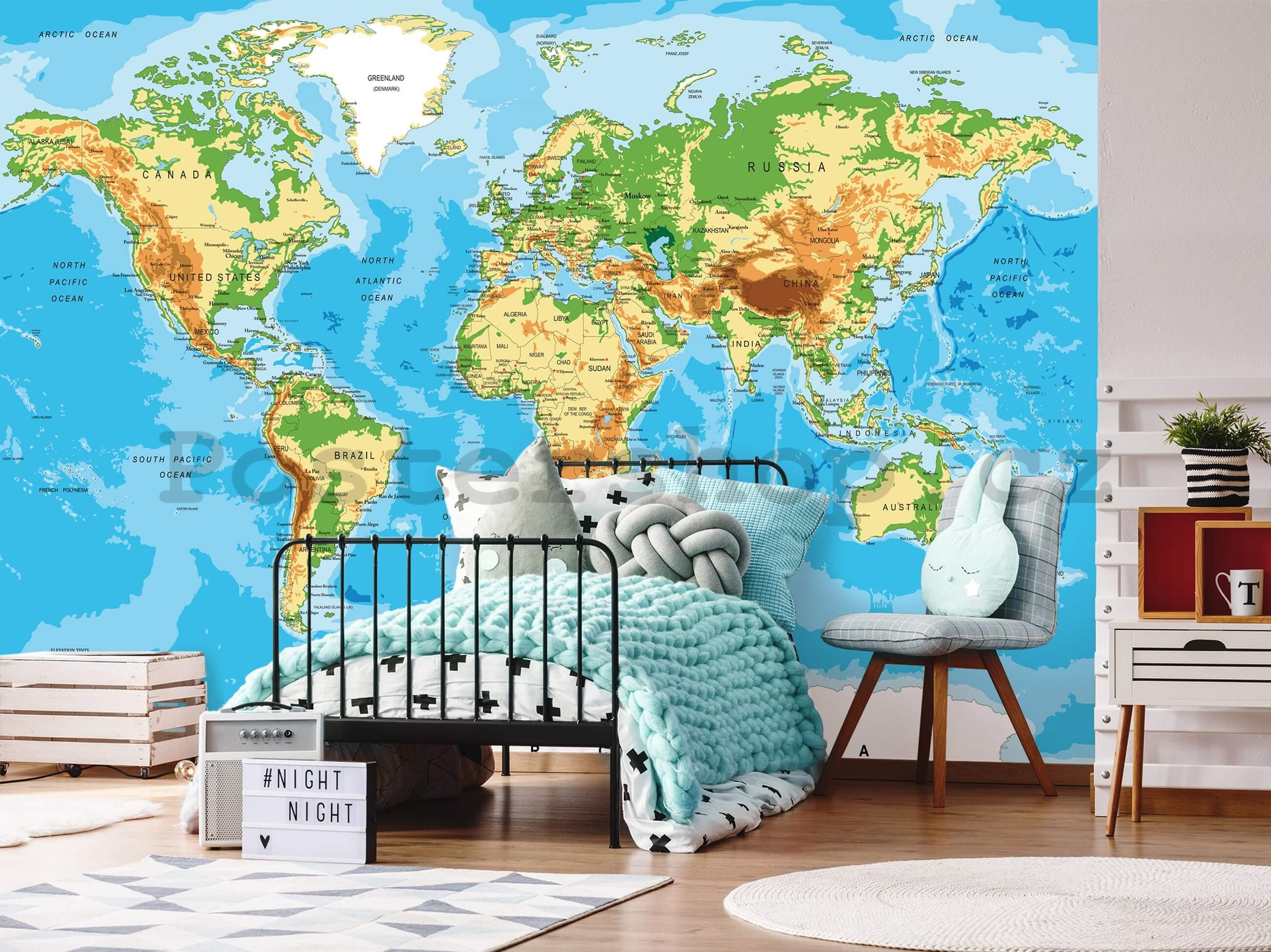 Fototapeta vliesová: Klasická mapa světa - 152,5x104 cm