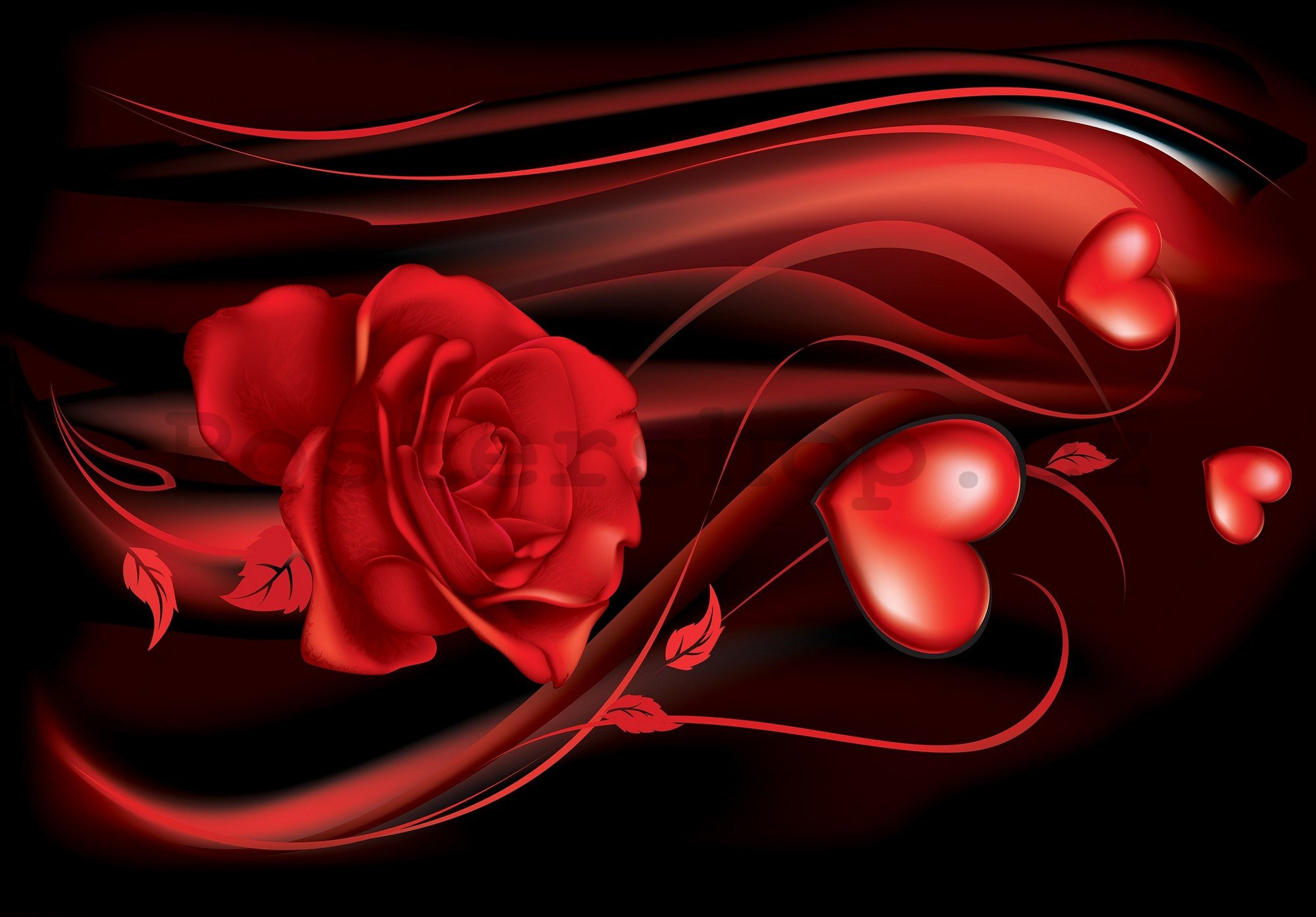 Fototapeta: Červené srdce a růže - 254x184 cm