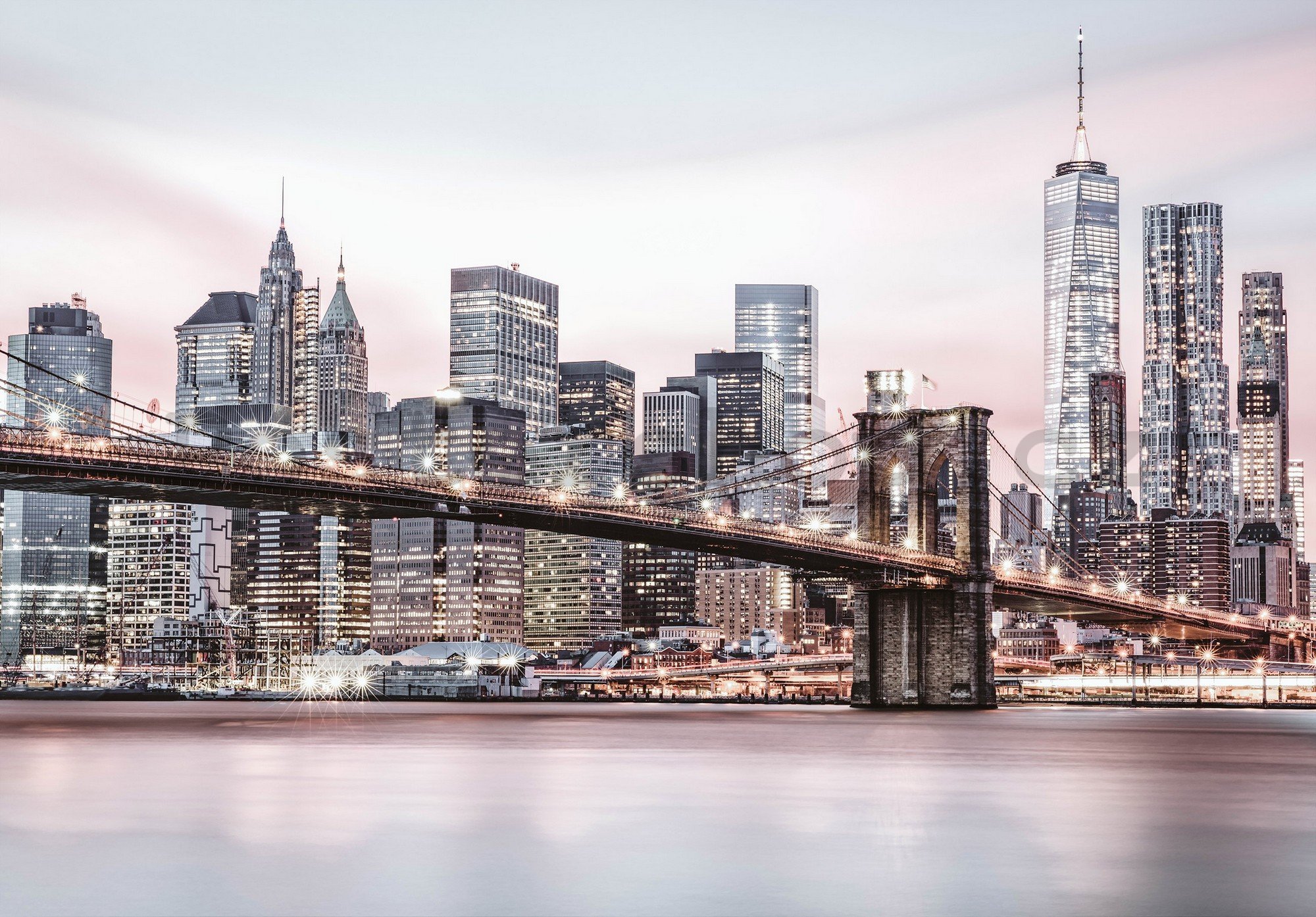 Fototapeta vliesová: Osvětlený Brooklyn Bridge - 368x254 cm