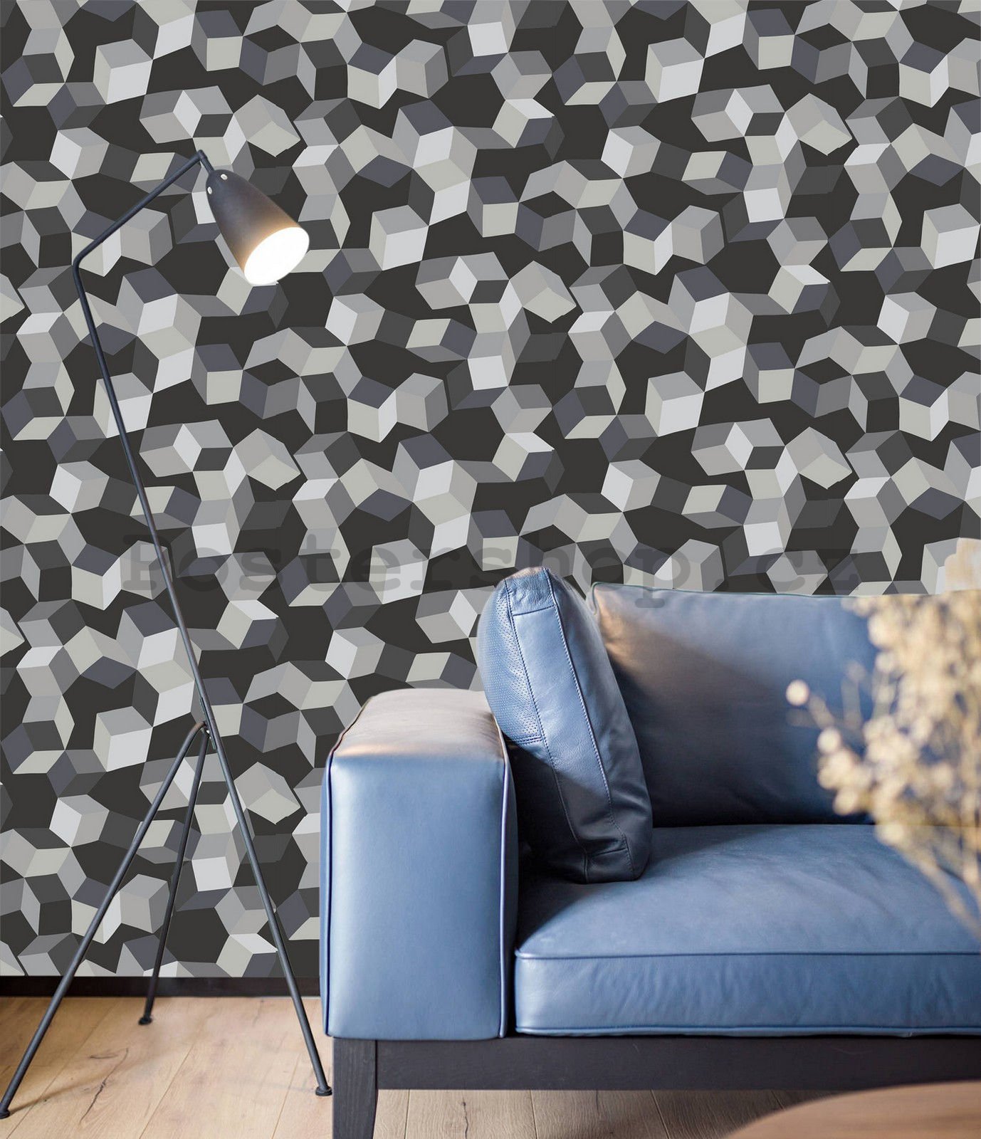 Vinylová omyvatelná tapeta 3D geometrické vzory šedé