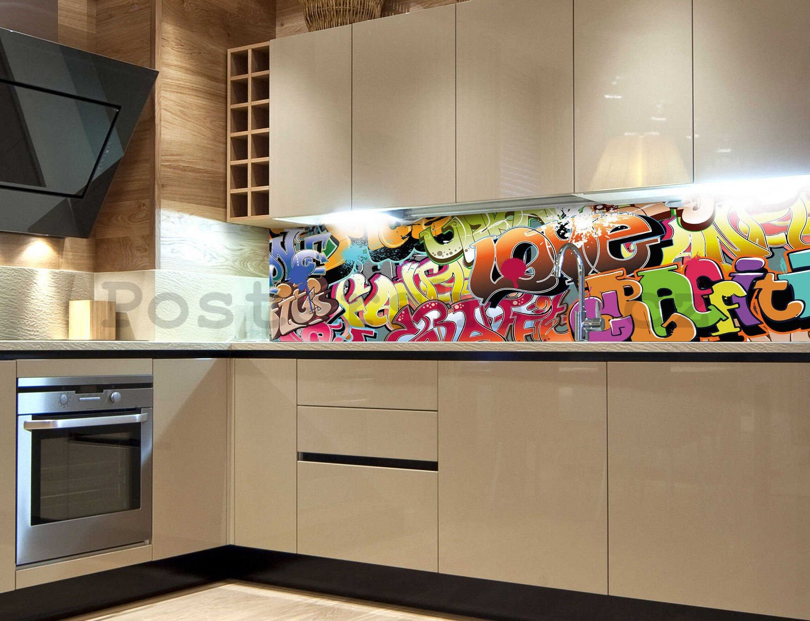 Samolepící omyvatelná fototapeta za kuchyňskou linku - Graffiti, 180x60 cm