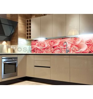 Samolepící omyvatelná tapeta za kuchyňskou linku - Růžové růže, 180x60 cm