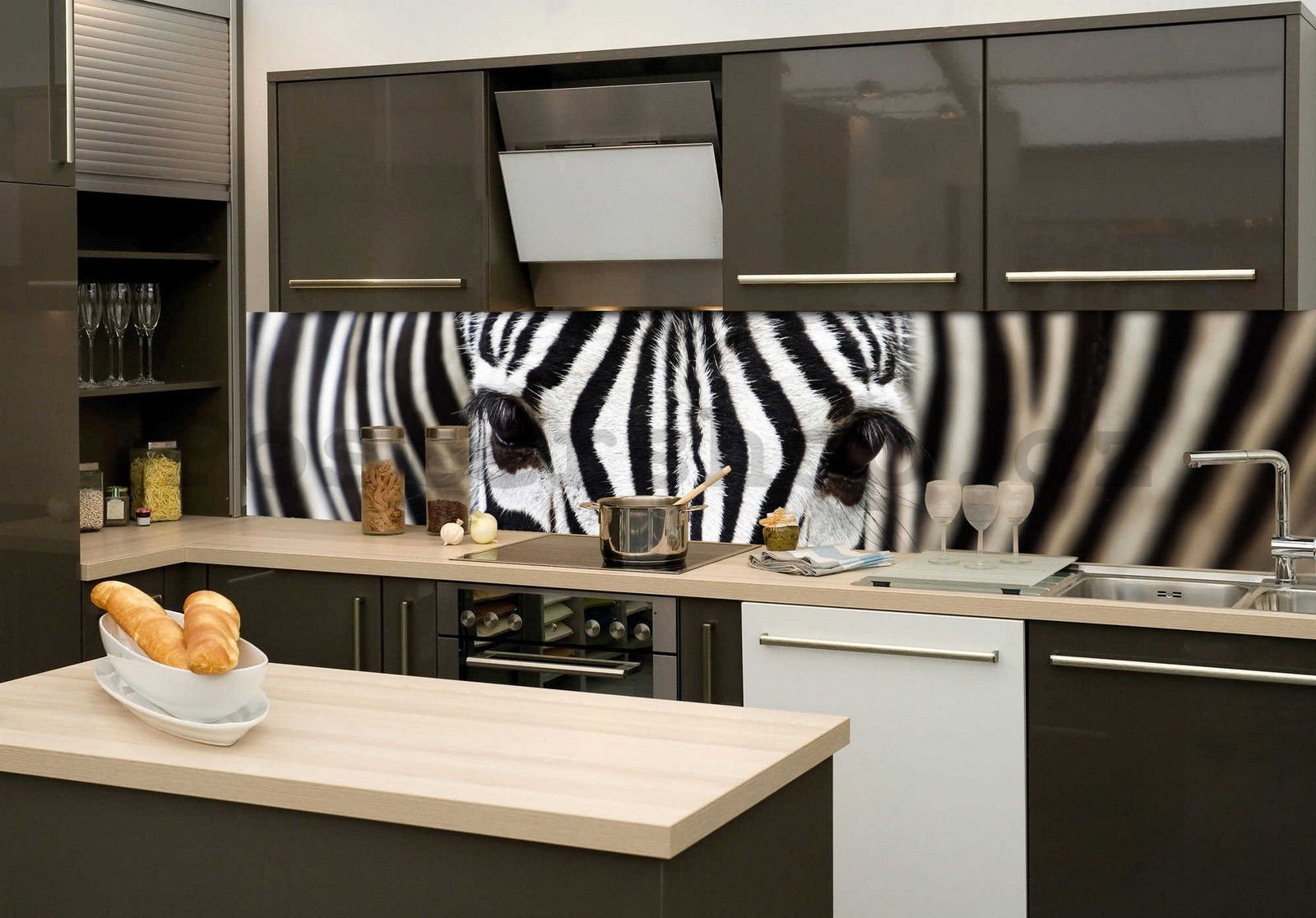 Samolepící omyvatelná fototapeta za kuchyňskou linku - Zebra, 260x60 cm