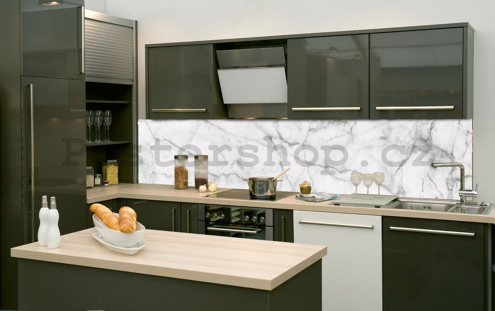 Samolepící omyvatelná tapeta za kuchyňskou linku - Bílý mramor, 260x60 cm