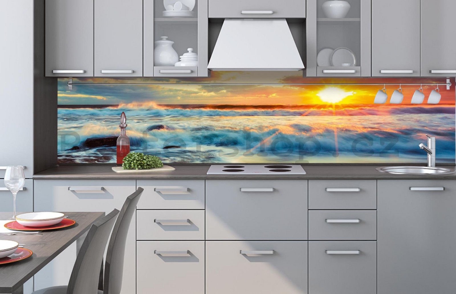 Samolepící omyvatelná tapeta za kuchyňskou linku - Západ slunce na pláži, 260x60 cm