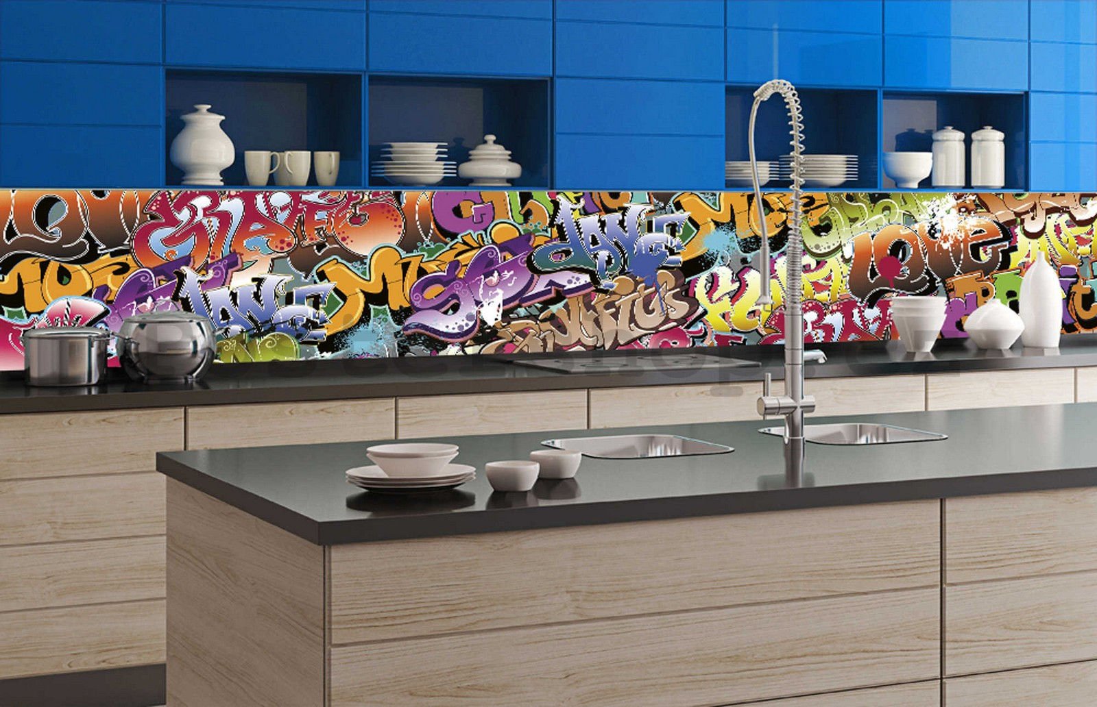 Samolepící omyvatelná fototapeta za kuchyňskou linku - Graffiti, 350x60 cm