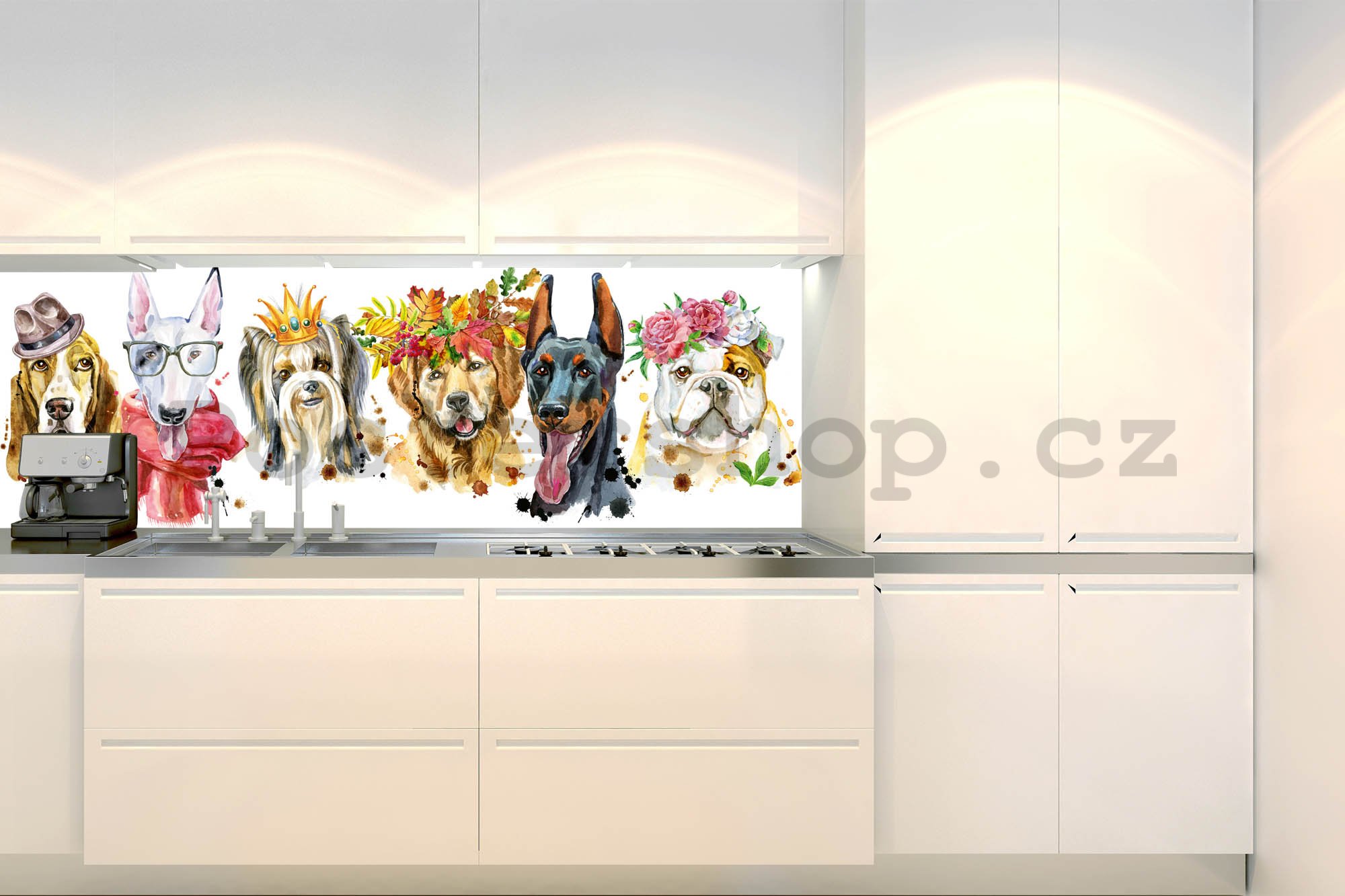Samolepící omyvatelná tapeta za kuchyňskou linku - Portréty psů, 180x60 cm