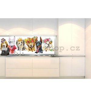 Samolepící omyvatelná tapeta za kuchyňskou linku - Portréty psů, 180x60 cm