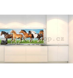 Samolepící omyvatelná tapeta za kuchyňskou linku - Koně, 180x60 cm