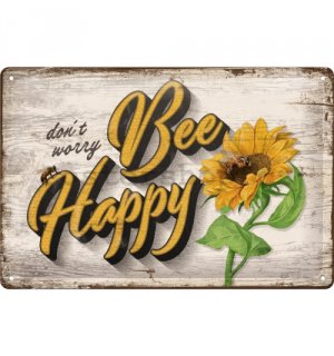 Plechová cedule: Bee Happy - 20x30 cm
