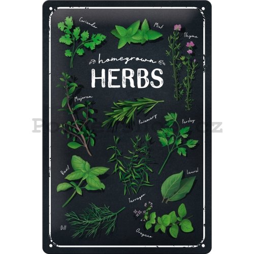 Plechová cedule: Homegrown Herbs - 20x30 cm