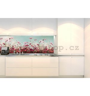 Samolepící omyvatelná tapeta za kuchyňskou linku - Kopretiny růžové, 180x60 cm