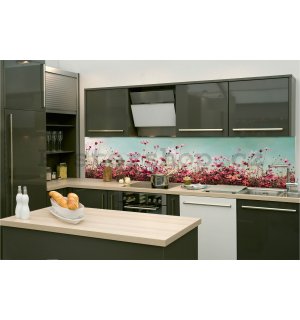 Samolepící omyvatelná tapeta za kuchyňskou linku - Kopretiny růžové, 260x60 cm