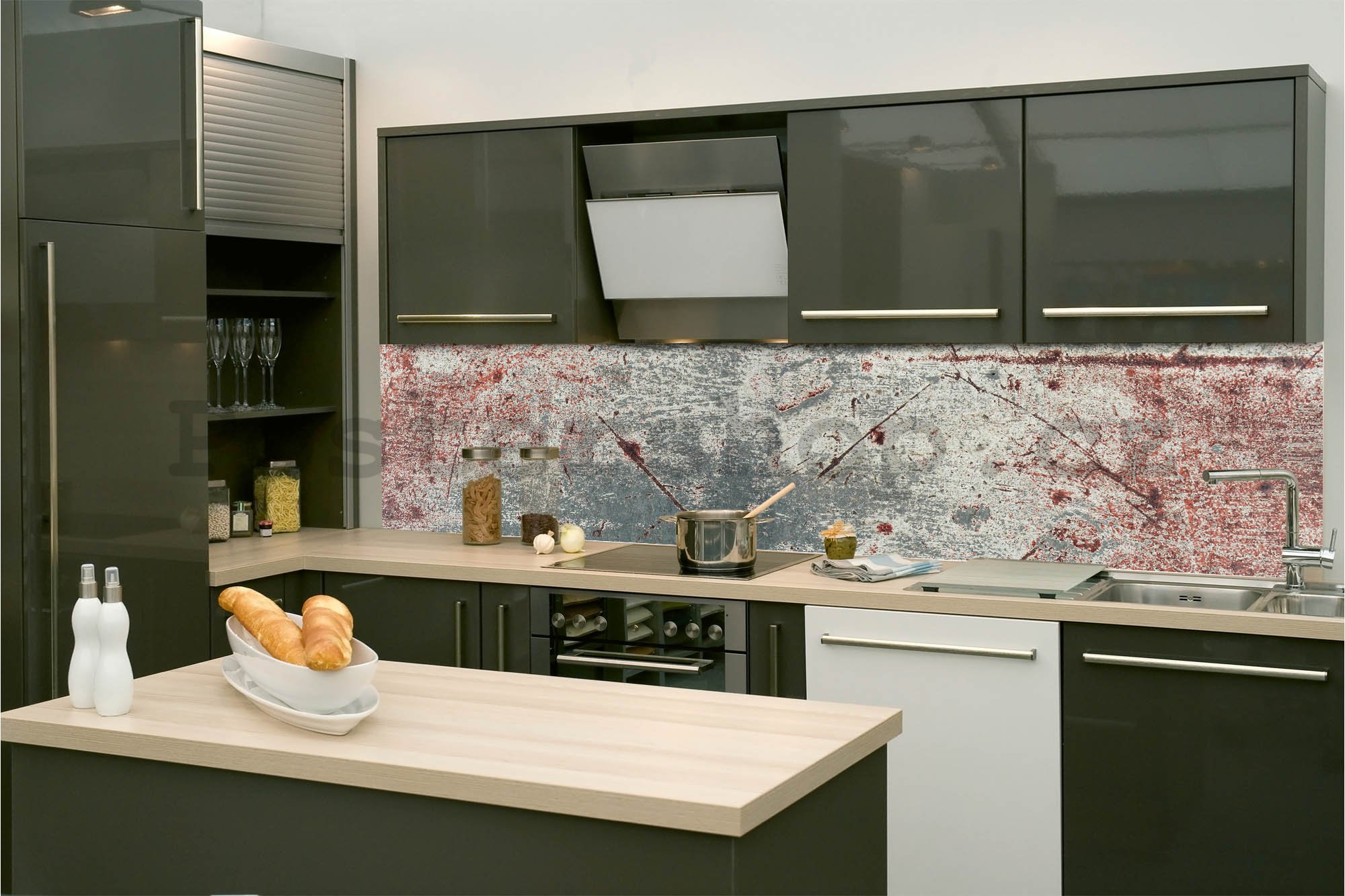 Samolepící omyvatelná tapeta za kuchyňskou linku - Rezavá stěna, 260x60 cm