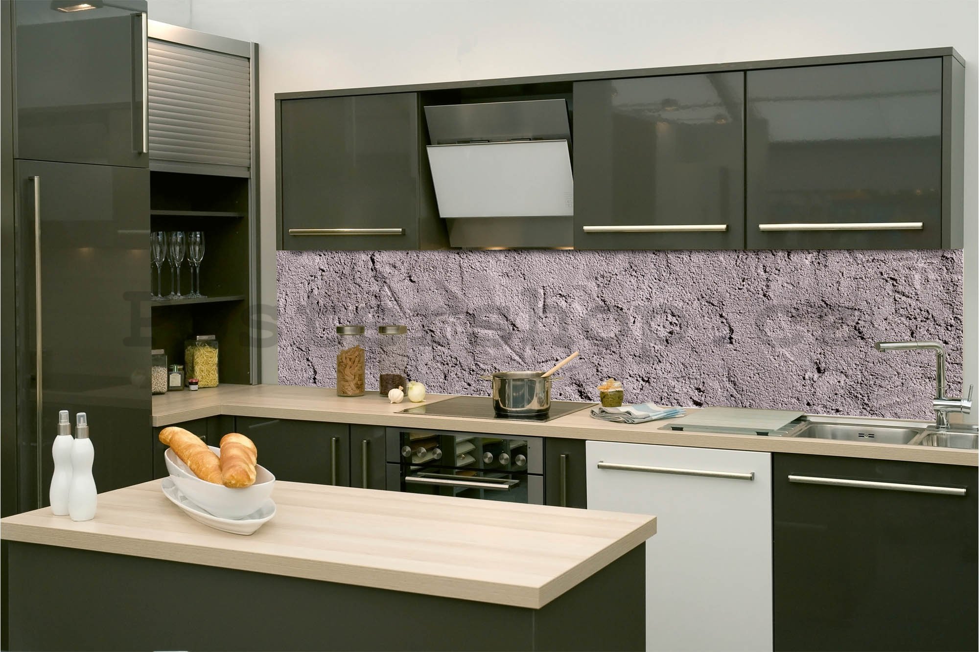 Samolepící omyvatelná tapeta za kuchyňskou linku - Tmavý štuk, 260x60 cm