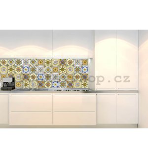 Samolepící omyvatelná tapeta za kuchyňskou linku - Dlaždice žlutá, 180x60 cm