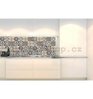 Samolepící omyvatelná tapeta za kuchyňskou linku - Dlaždice modrá, 180x60 cm