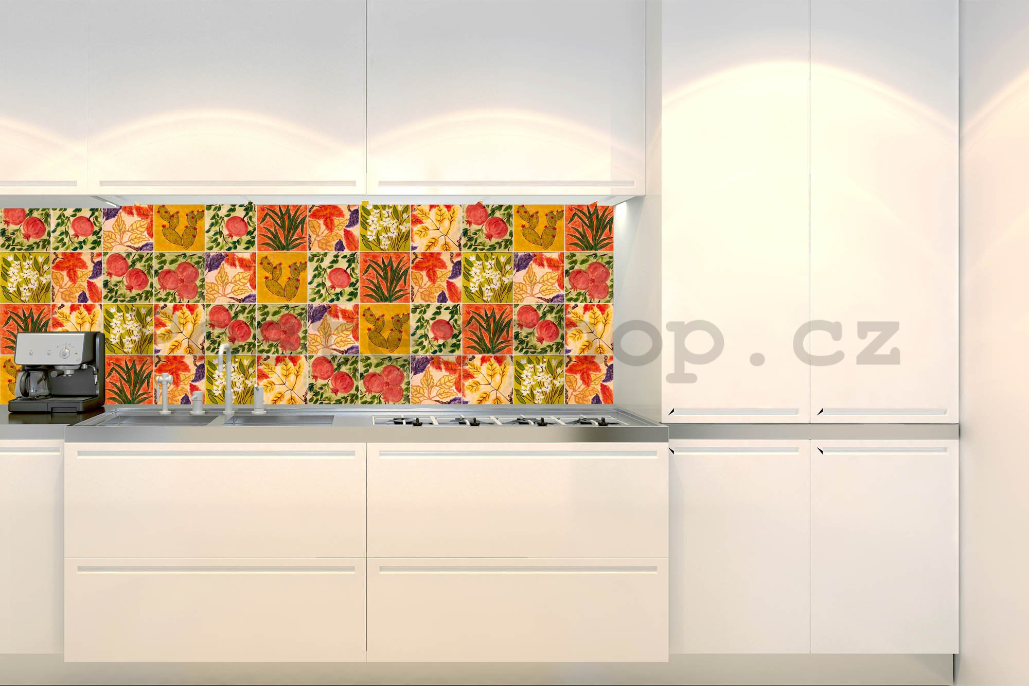 Samolepící omyvatelná tapeta za kuchyňskou linku - Malované dlaždice, 180x60 cm