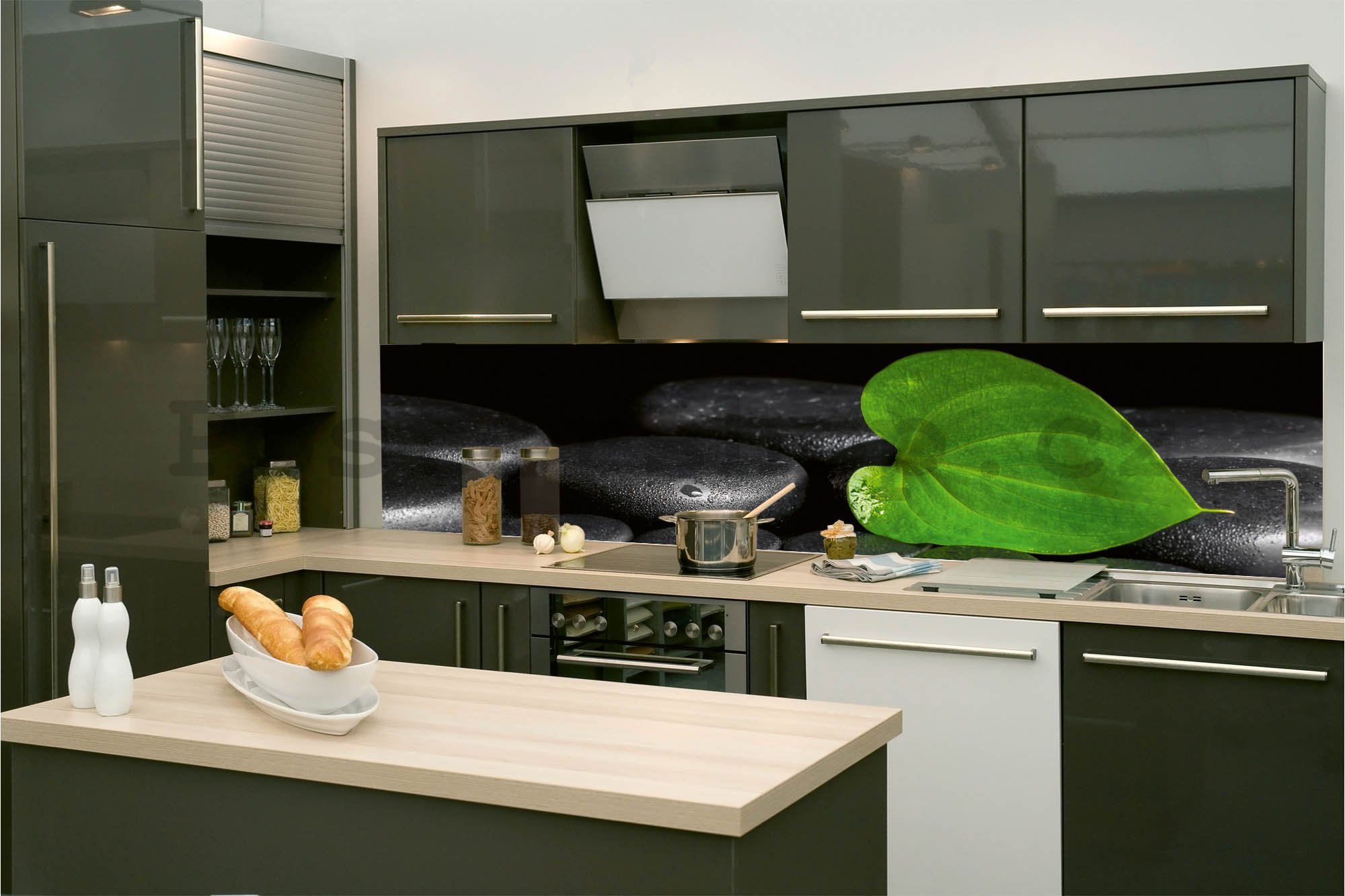 Samolepící omyvatelná tapeta za kuchyňskou linku - Zelený list (1), 260x60 cm