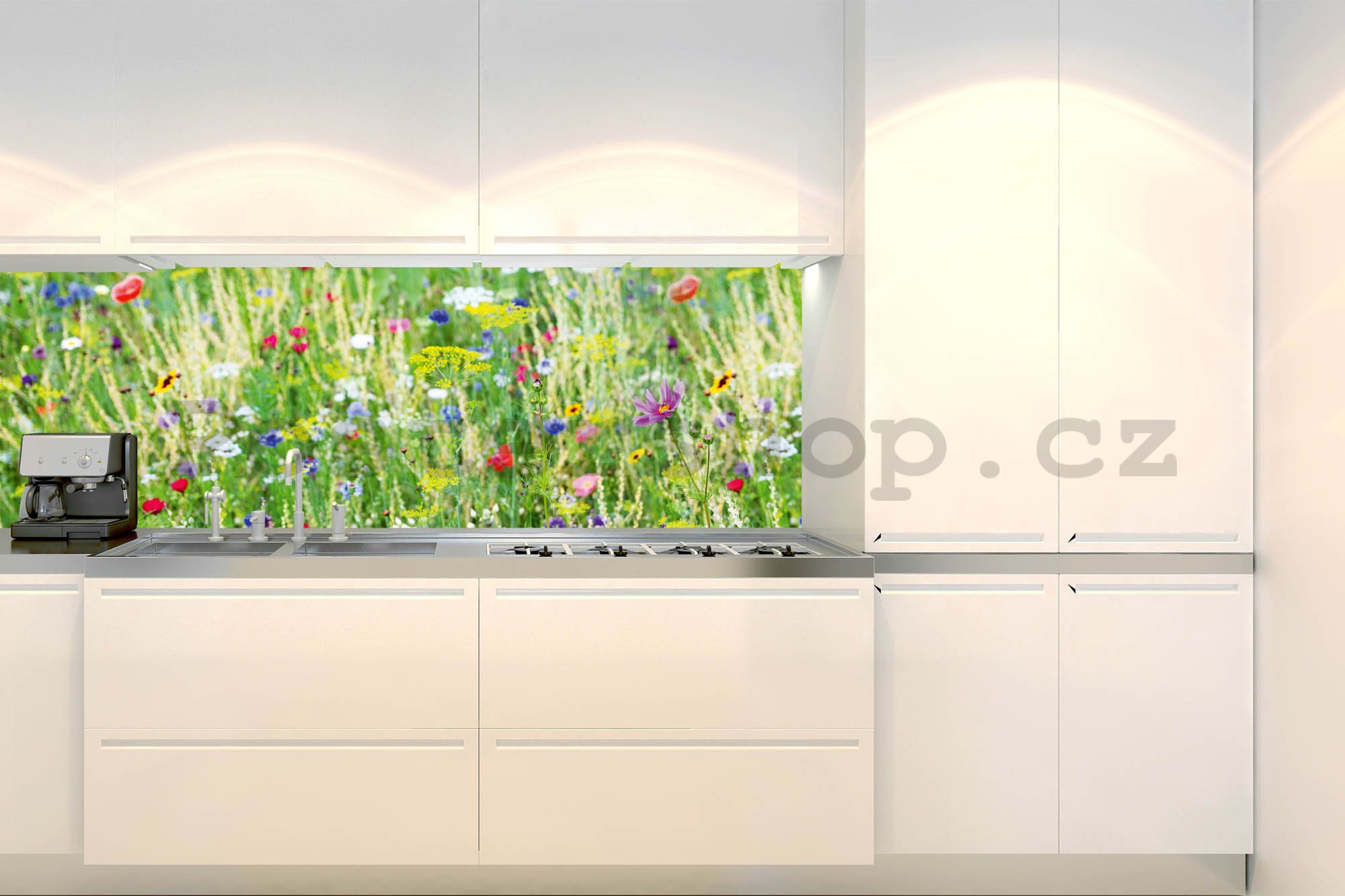 Samolepící omyvatelná tapeta za kuchyňskou linku - Louka s květinami, 180x60 cm