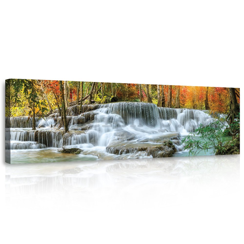 Obraz na plátně: Lesní vodopád - 145x45 cm